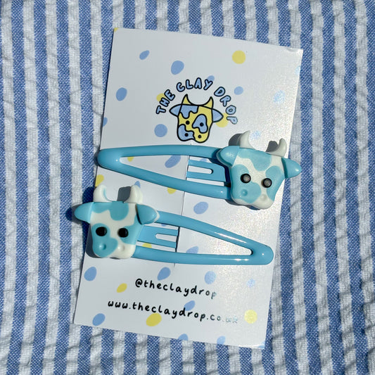 Blue & White Mini Cow Hair Clips