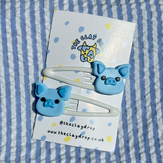 Blue & White Pig Hair Clips