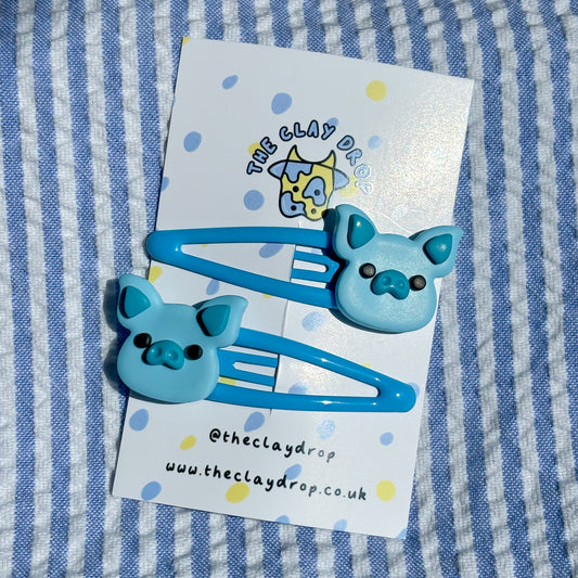 Blue Pig Hair Clips