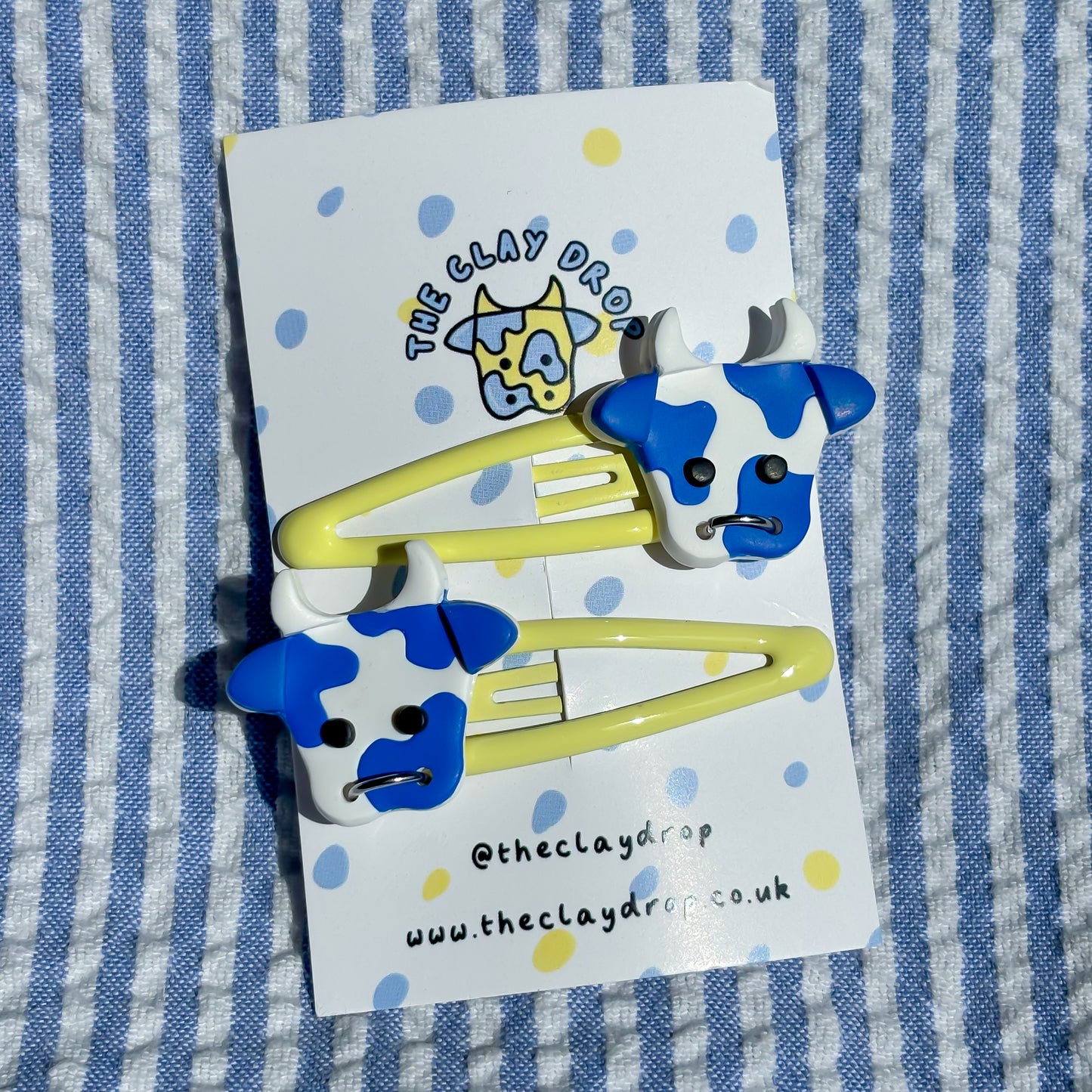 Yellow & Cobalt Cow Hair Clips