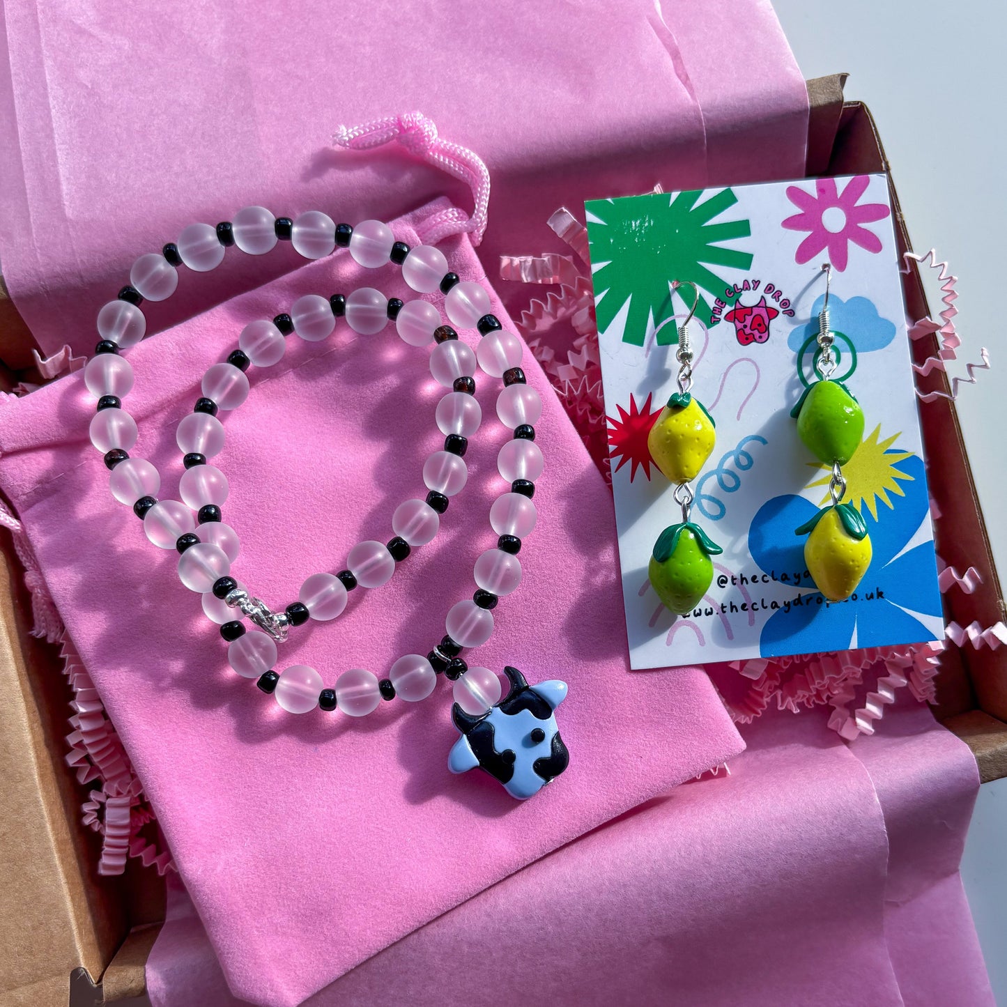 Blue + Black Cow Necklace