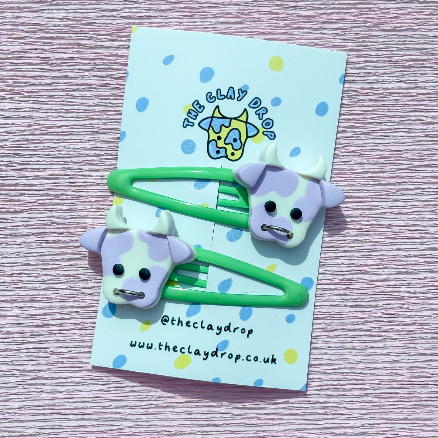 Lilac & Green Cow Hair Clips