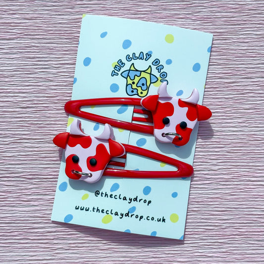 Pink & Red Cow Hair Clips