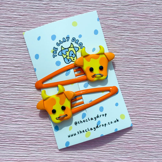 Orange & Yellow Cow Hair Clips