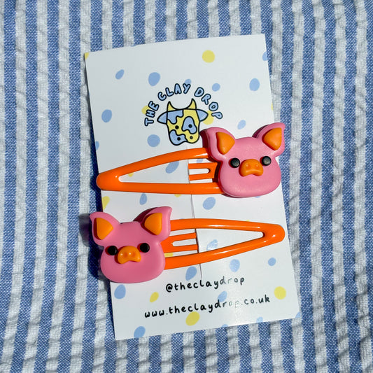 Pink & Orange Pig Hair Clips