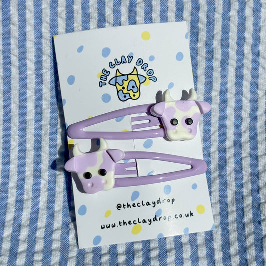 Lilac & White Mini Cow Hair Clips