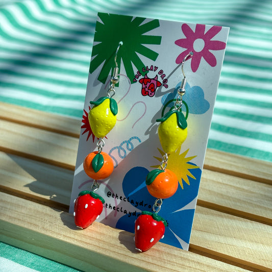 Lemon, Orange + Strawberry Earrings