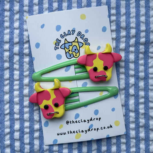 Raspberry, Lemon & Lime Cow Hair Clips