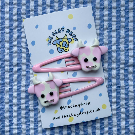 Baby Pink & White Cow Hair Clips