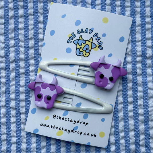 Purple & White Mini Cow Hair Clips