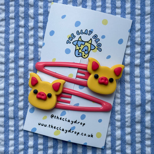 Coral & Mustard Pig Hair Clips