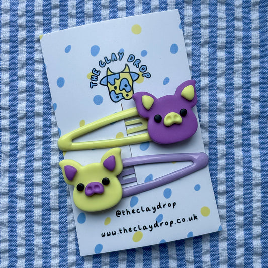 Purple & Yellow Pig Hair Clips