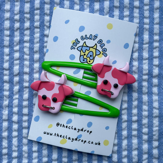 Pink & Green Cow Hair Clips