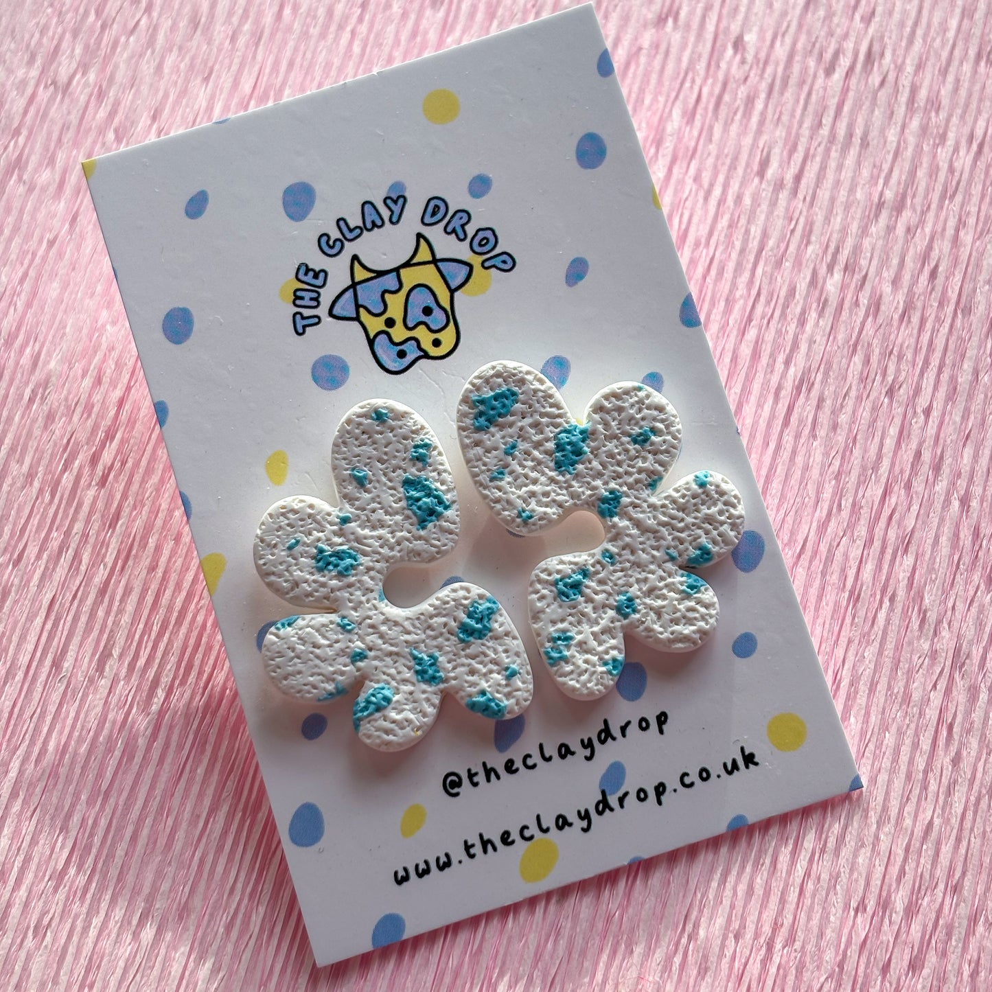 Half Organic Flower Studs - White & Sky Blue