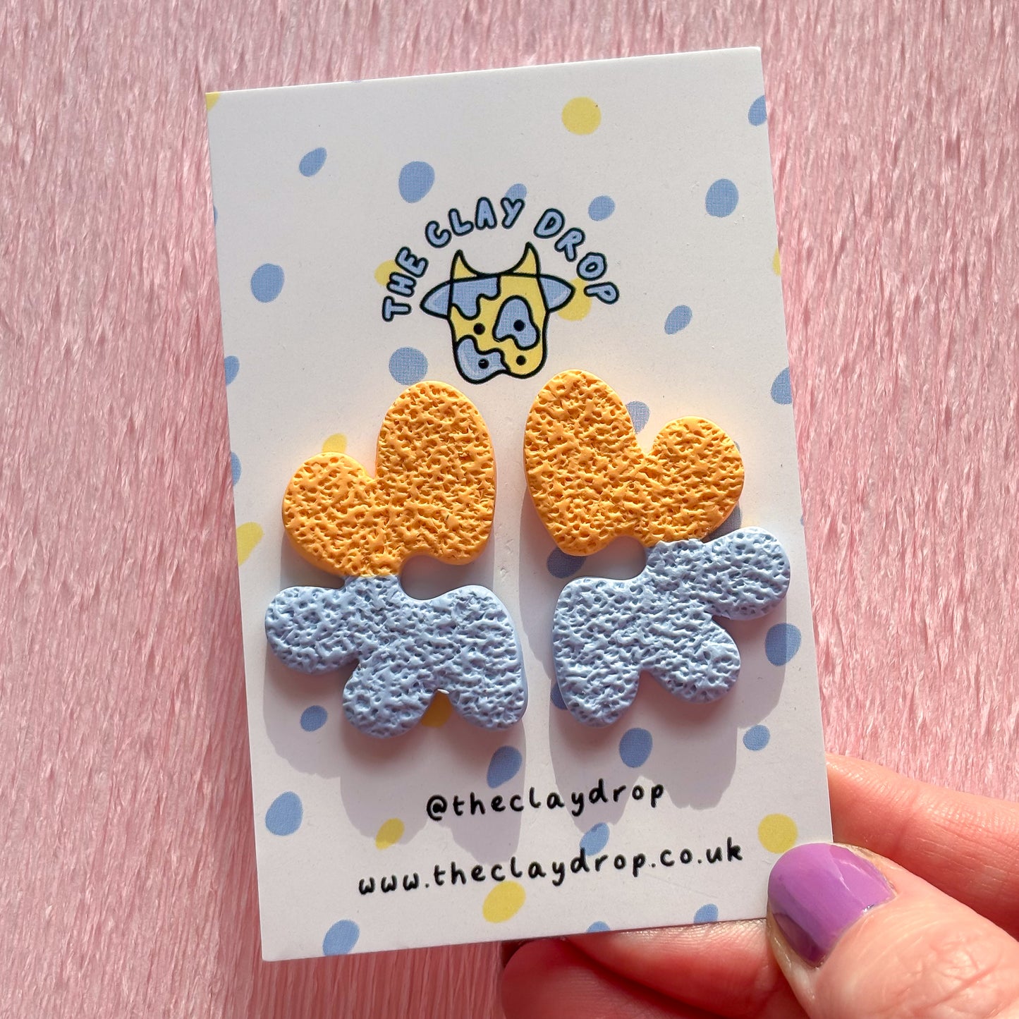 Half Organic Flower Studs - Orange & Blue Split