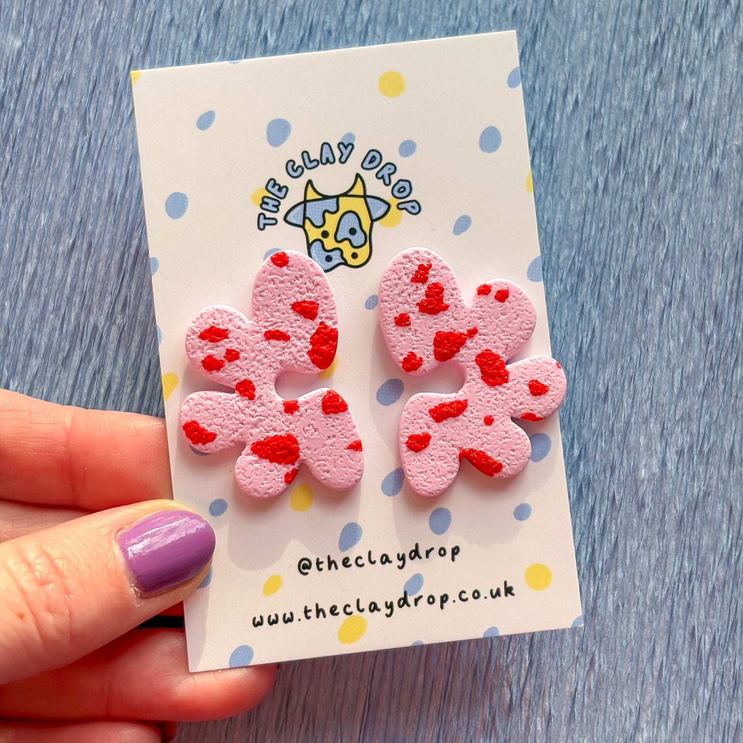 Half Organic Flower Studs - Pink & Red