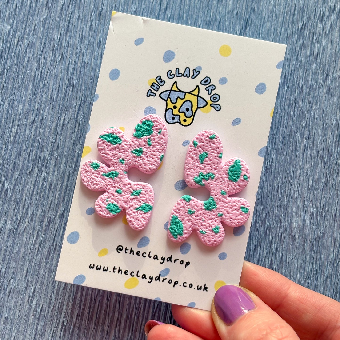 Half Organic Flower Studs - Pink & Aquamarine