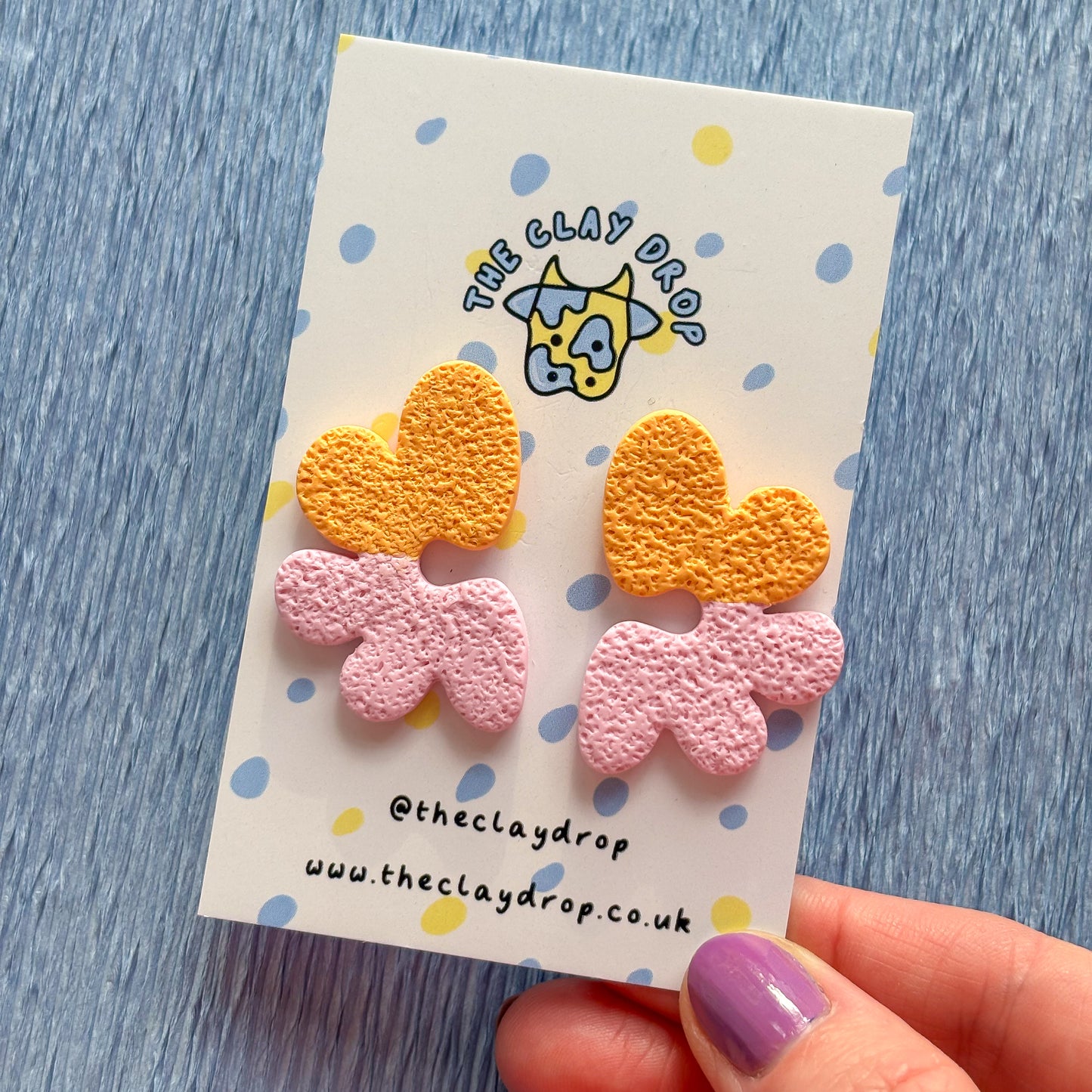 Half Organic Flower Studs - Pink & Orange Split