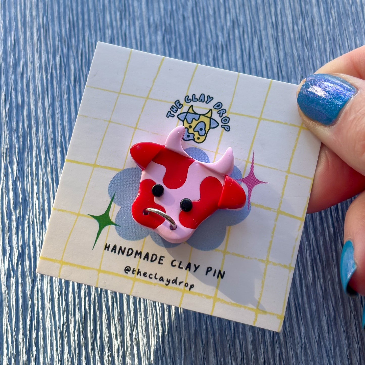 Cow Pin - Pink & Red