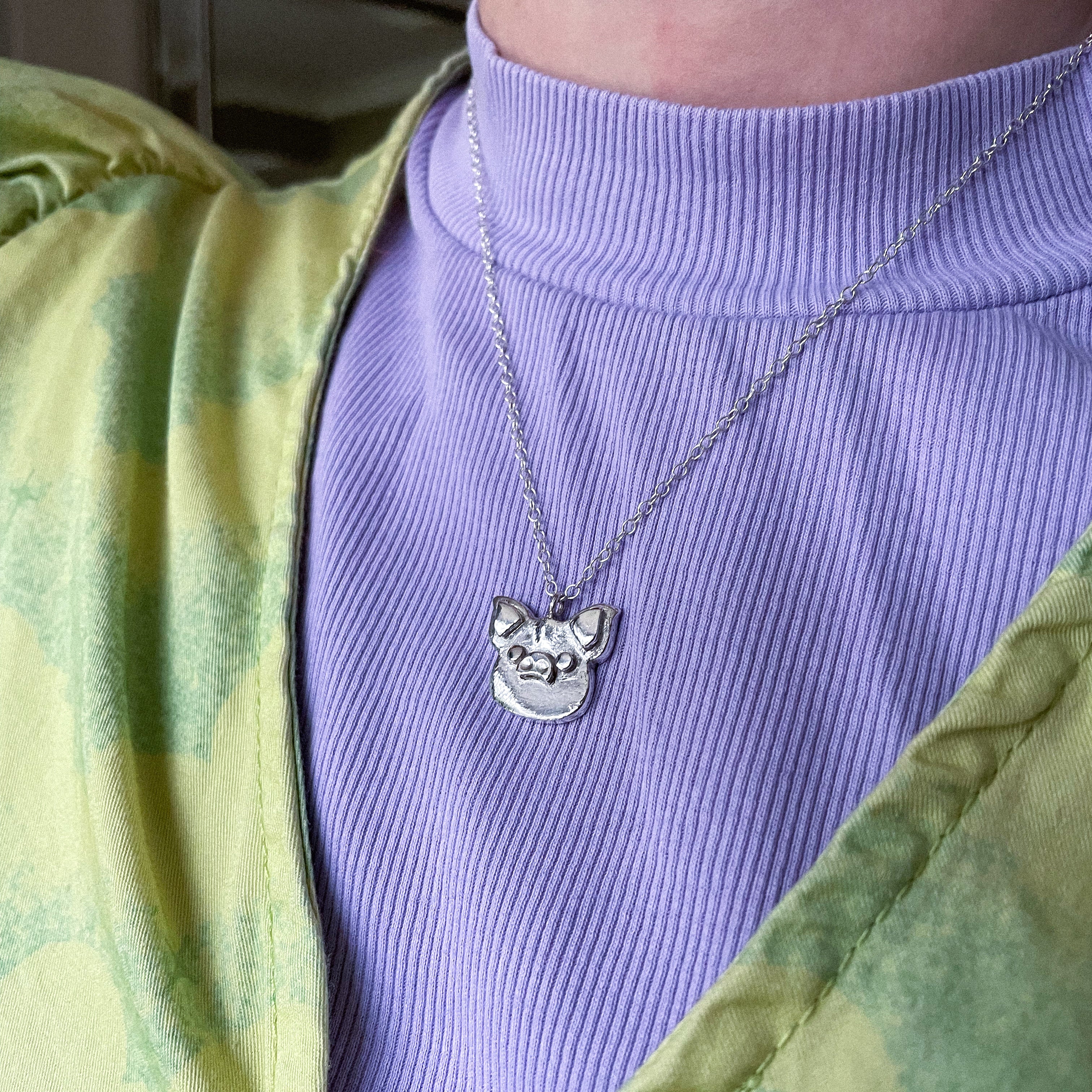Fine Silver Pig Necklace (Small)