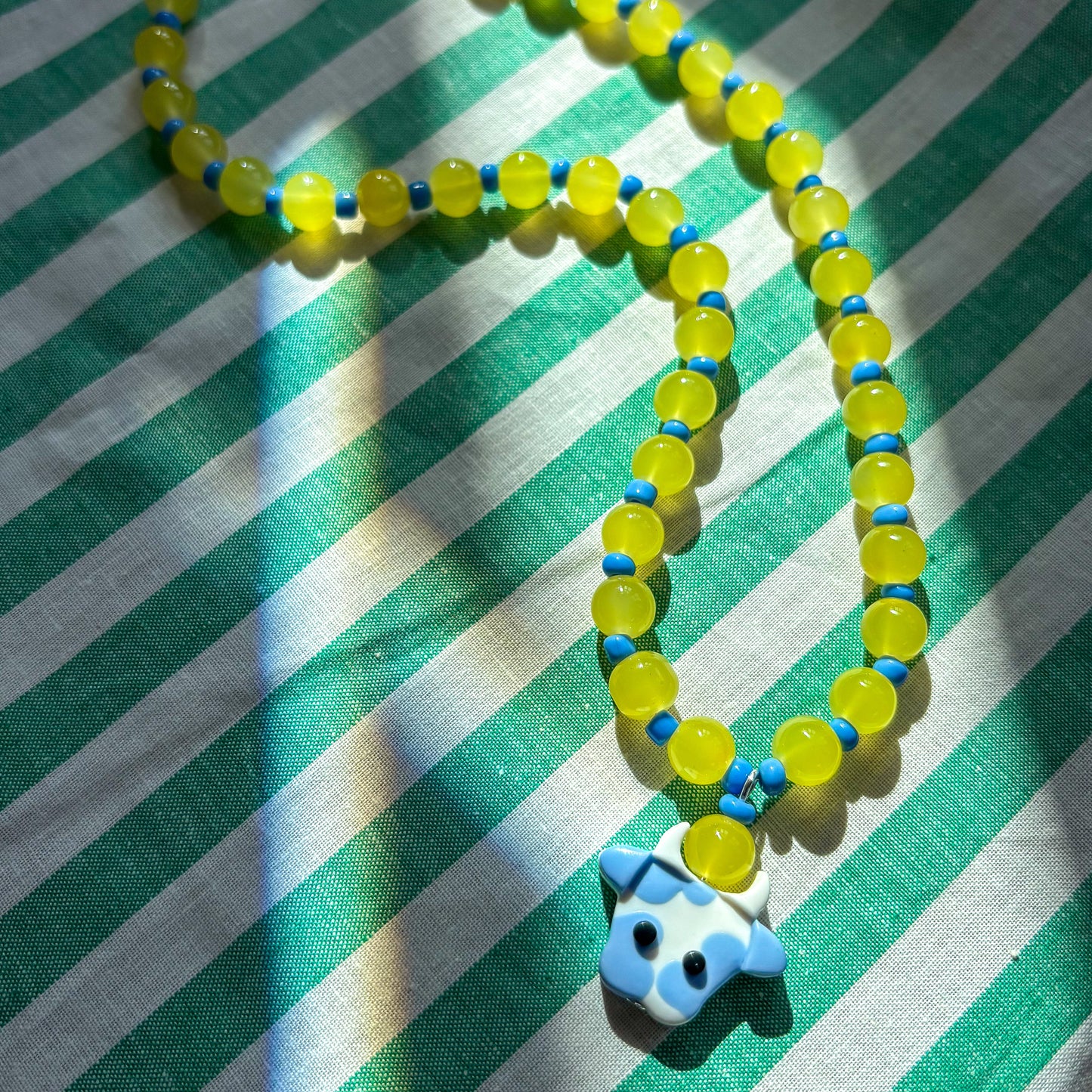 Yellow + Blue Cow Necklace