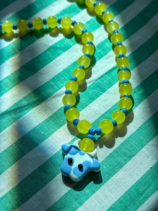 Yellow + Blue Cow Necklace