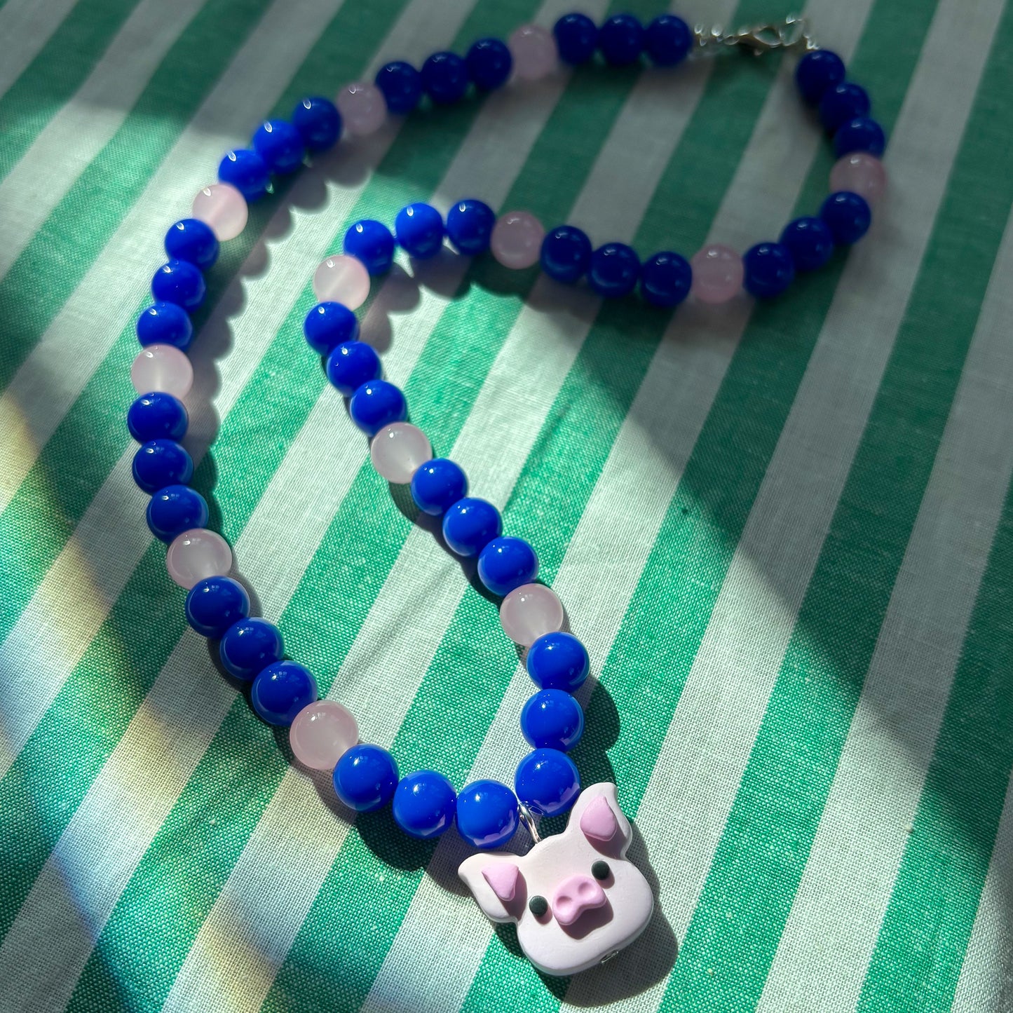 Blue + Pink Pig Necklace