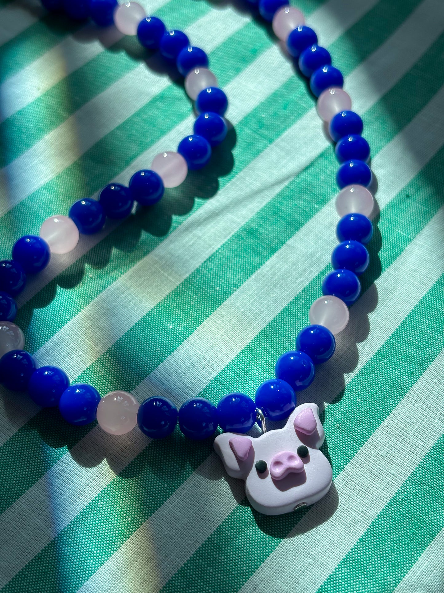 Blue + Pink Pig Necklace