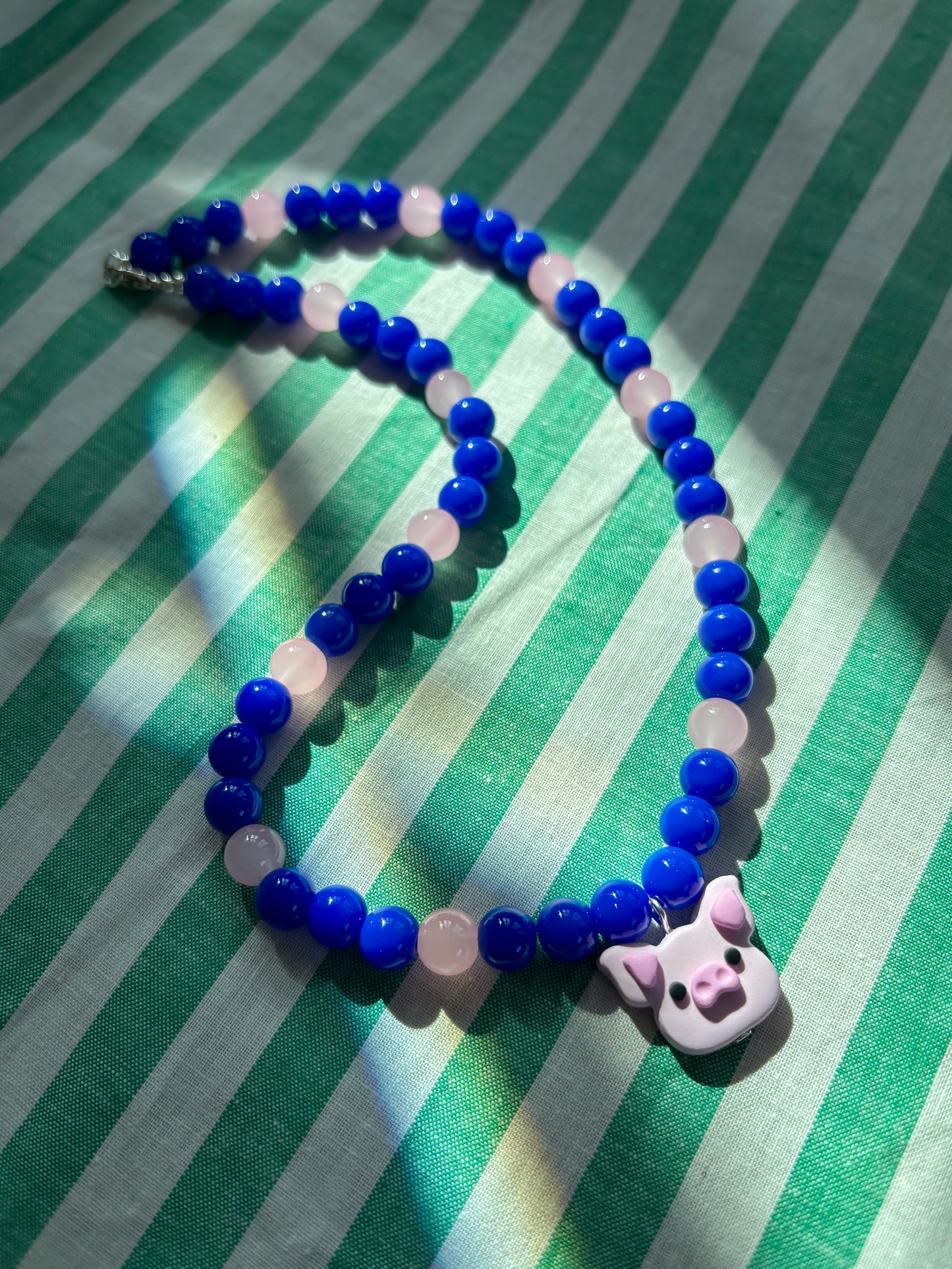 Blue + Pink Pig Necklace
