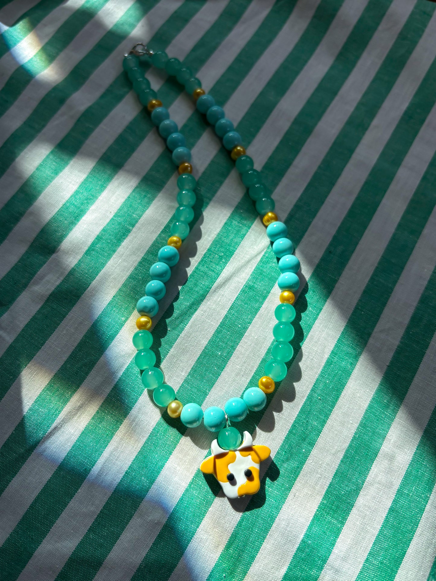 Teal + Gold Cow Necklace