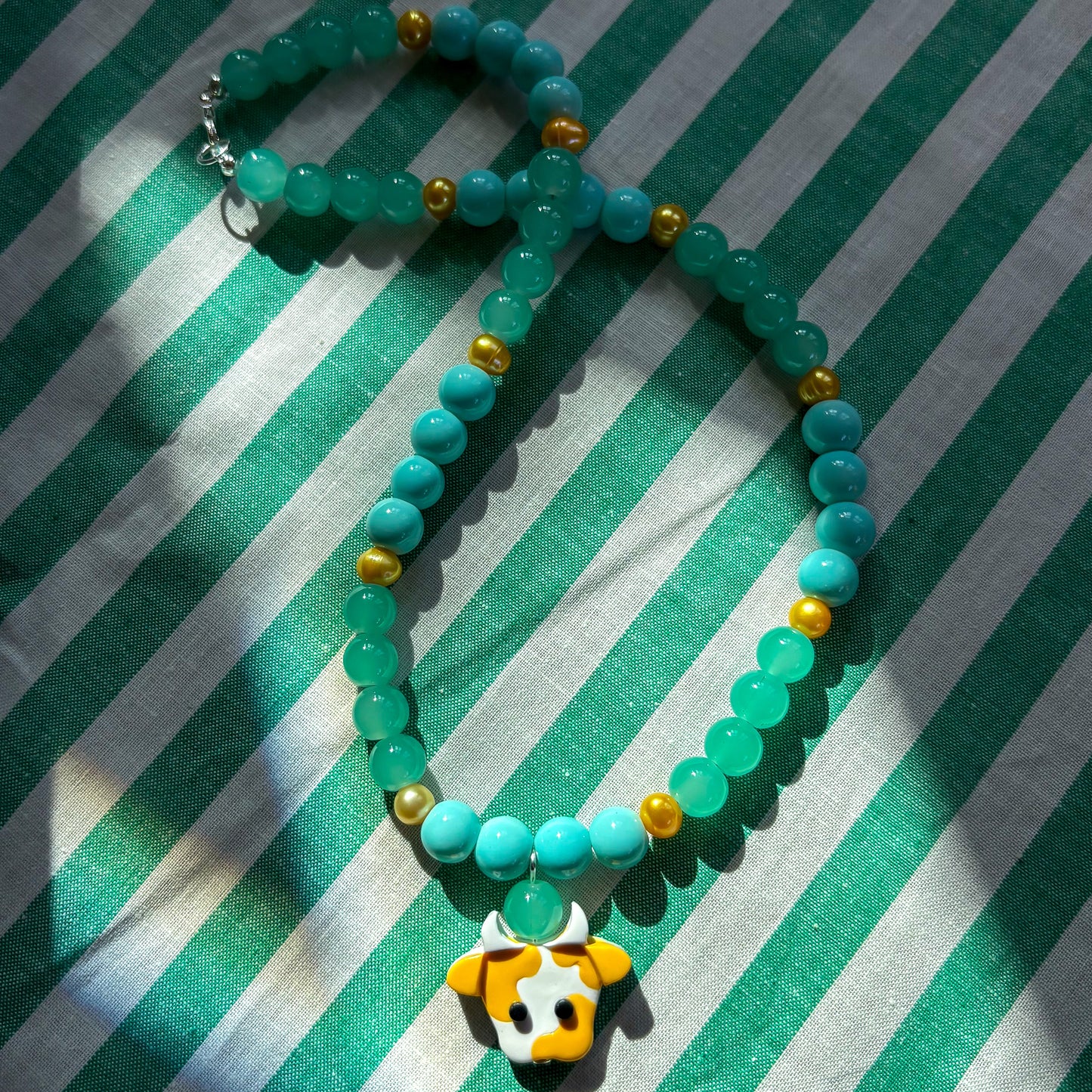 Teal + Gold Cow Necklace