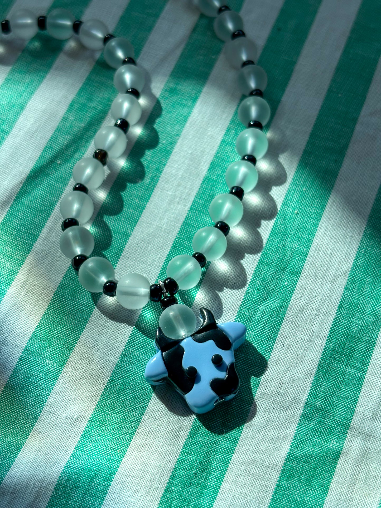 Blue + Black Cow Necklace