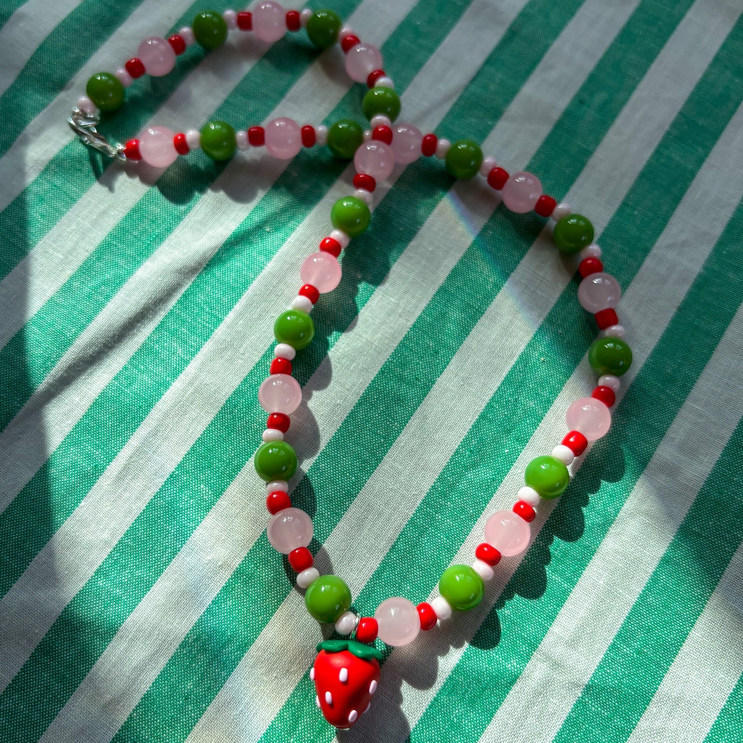Pink + Green Strawberry Necklace