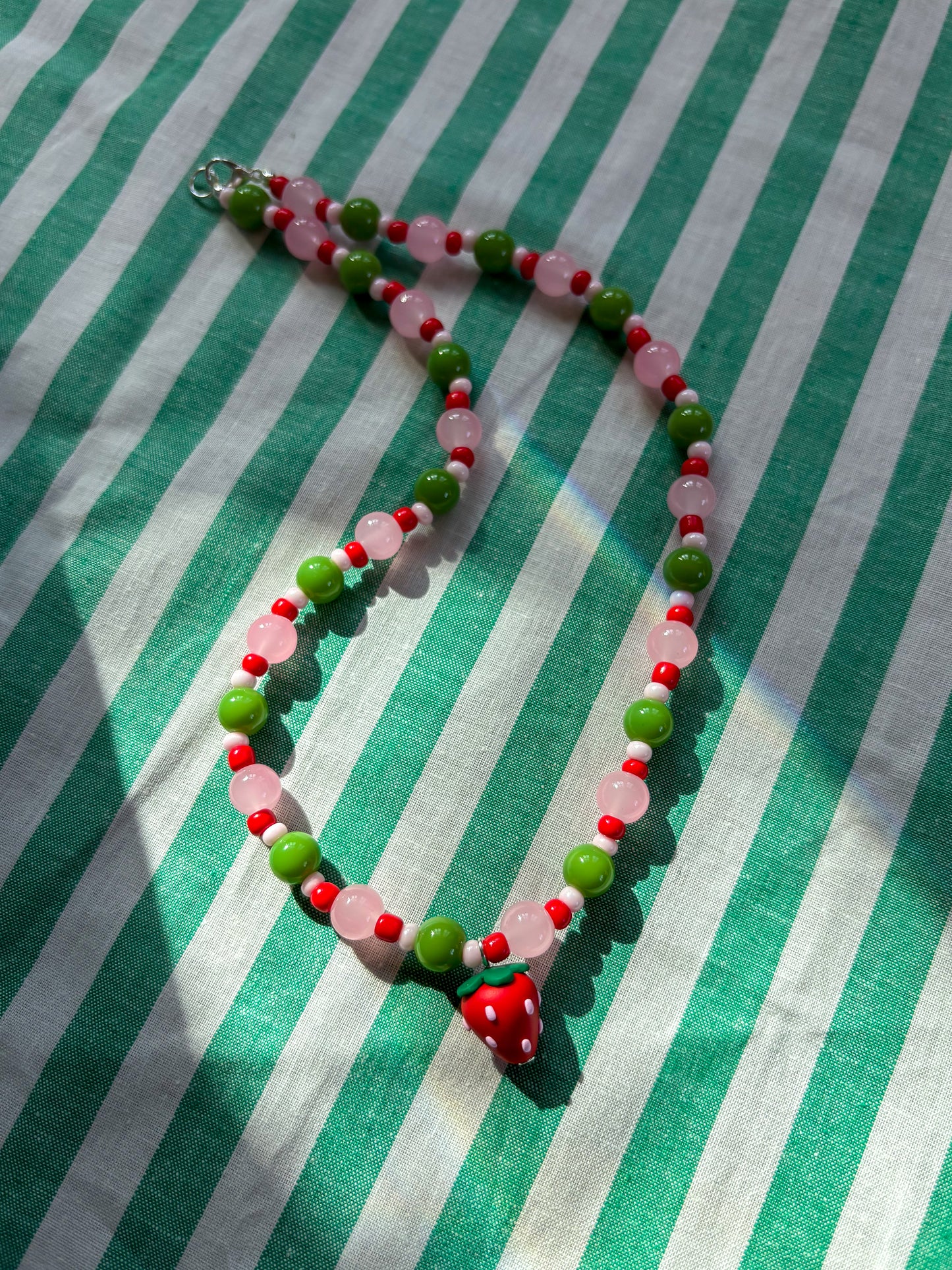 Pink + Green Strawberry Necklace