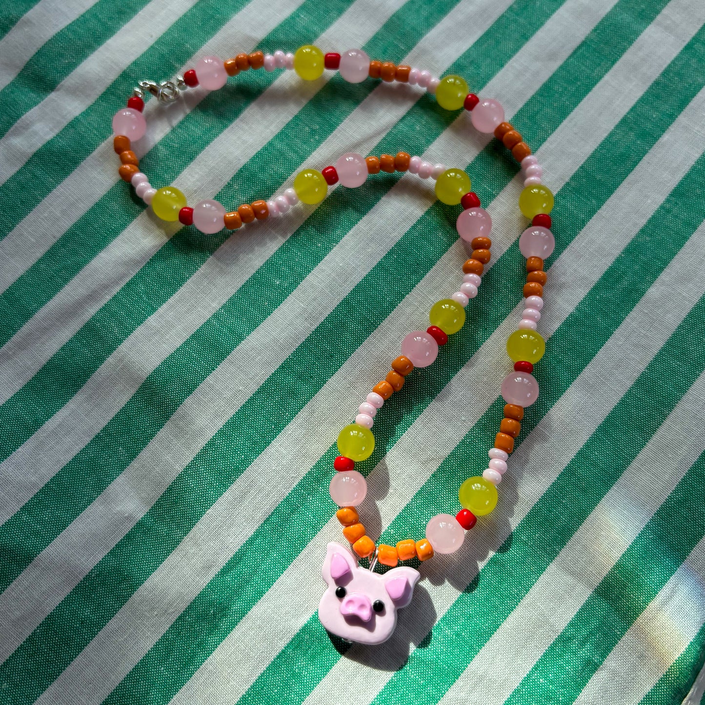 Pink + Orange Pig Necklace