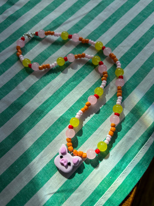 Pink + Orange Pig Necklace