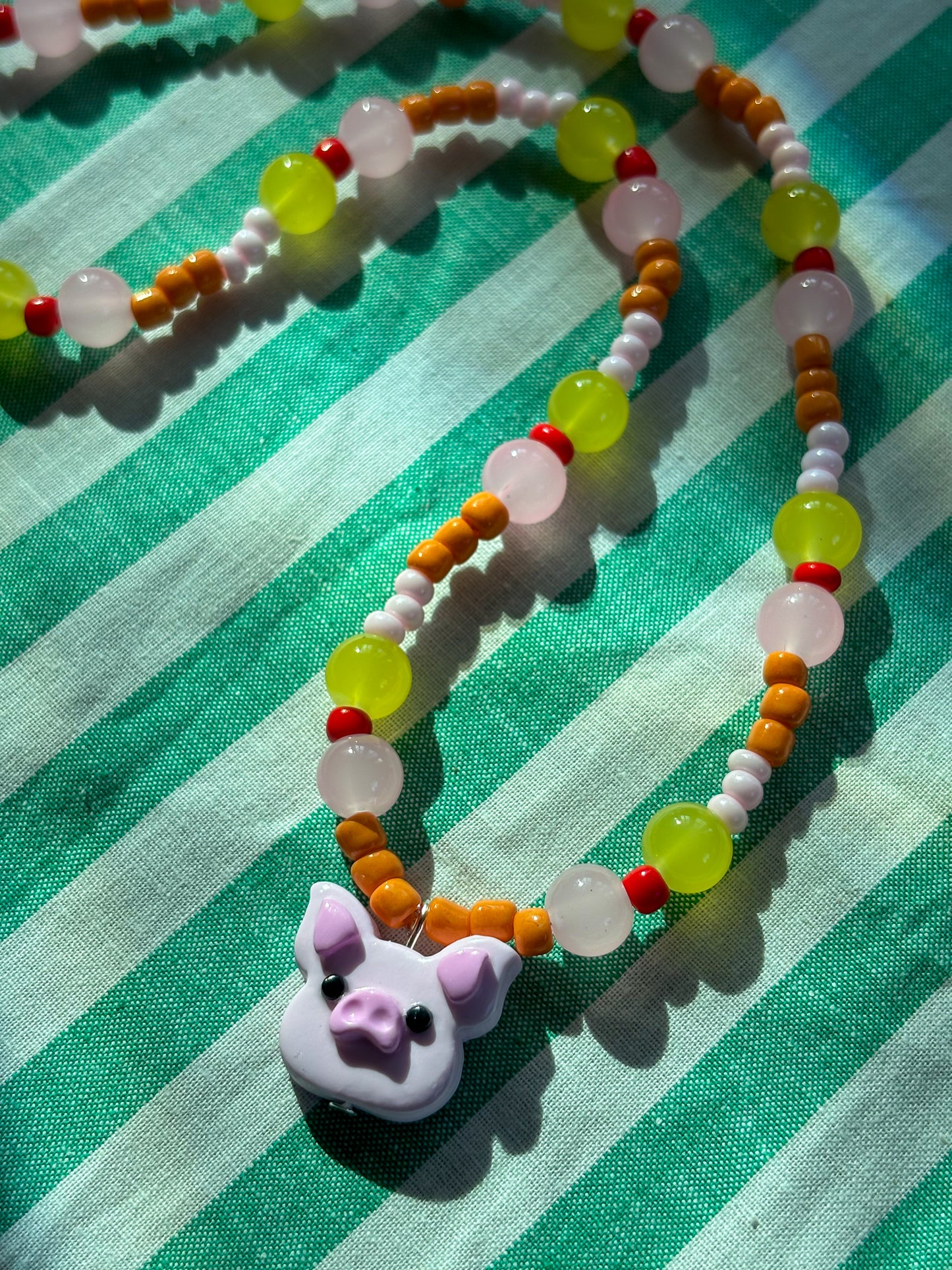 Pink + Orange Pig Necklace