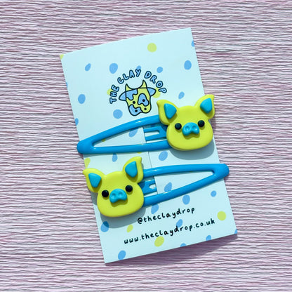 Yellow & Blue Pig Hair Clips