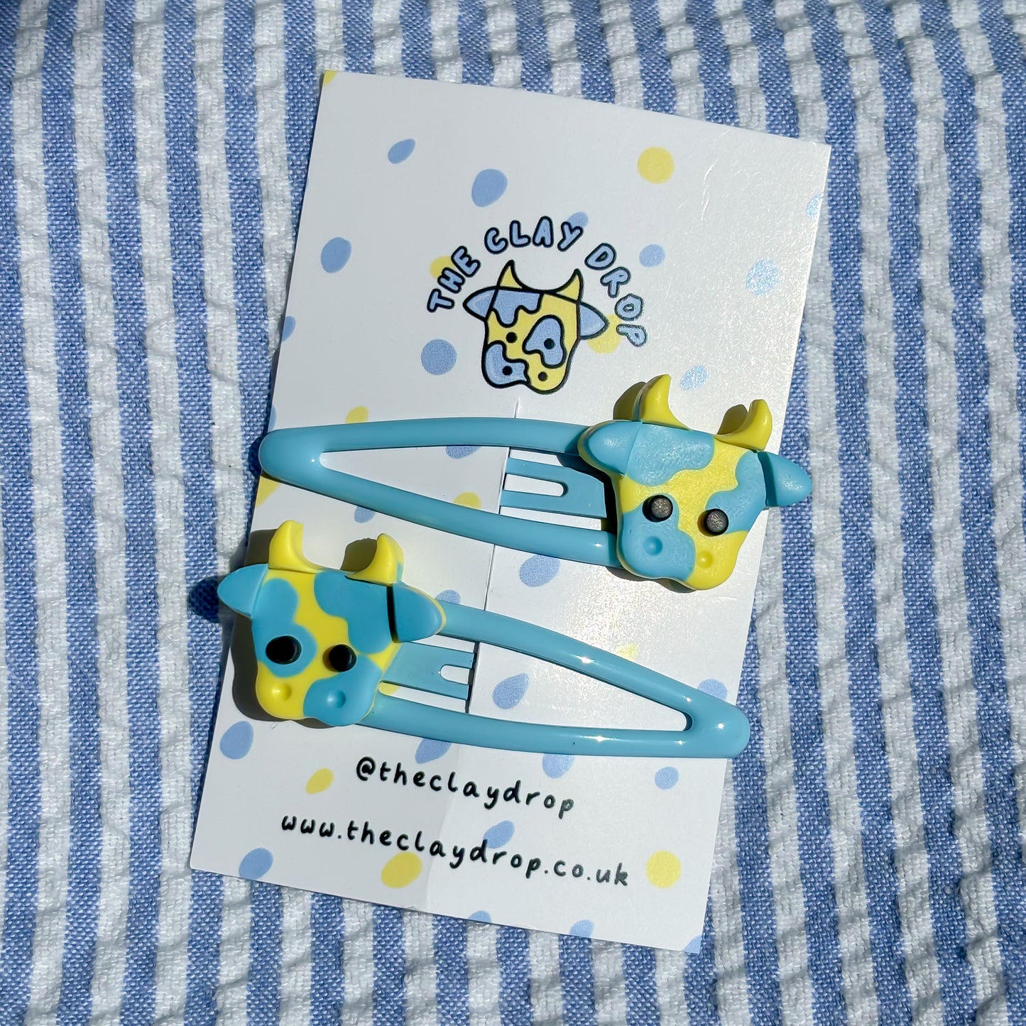 Yellow & Blue Mini Cow Hair Clips