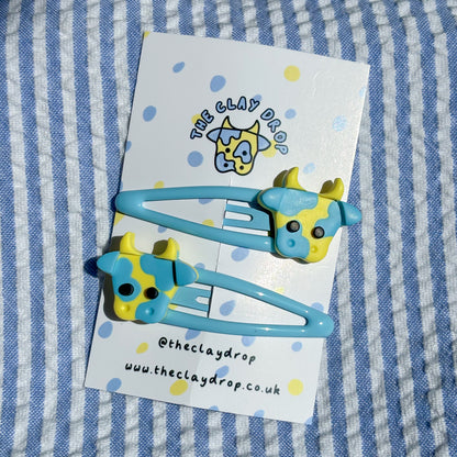 Yellow & Blue Mini Cow Hair Clips
