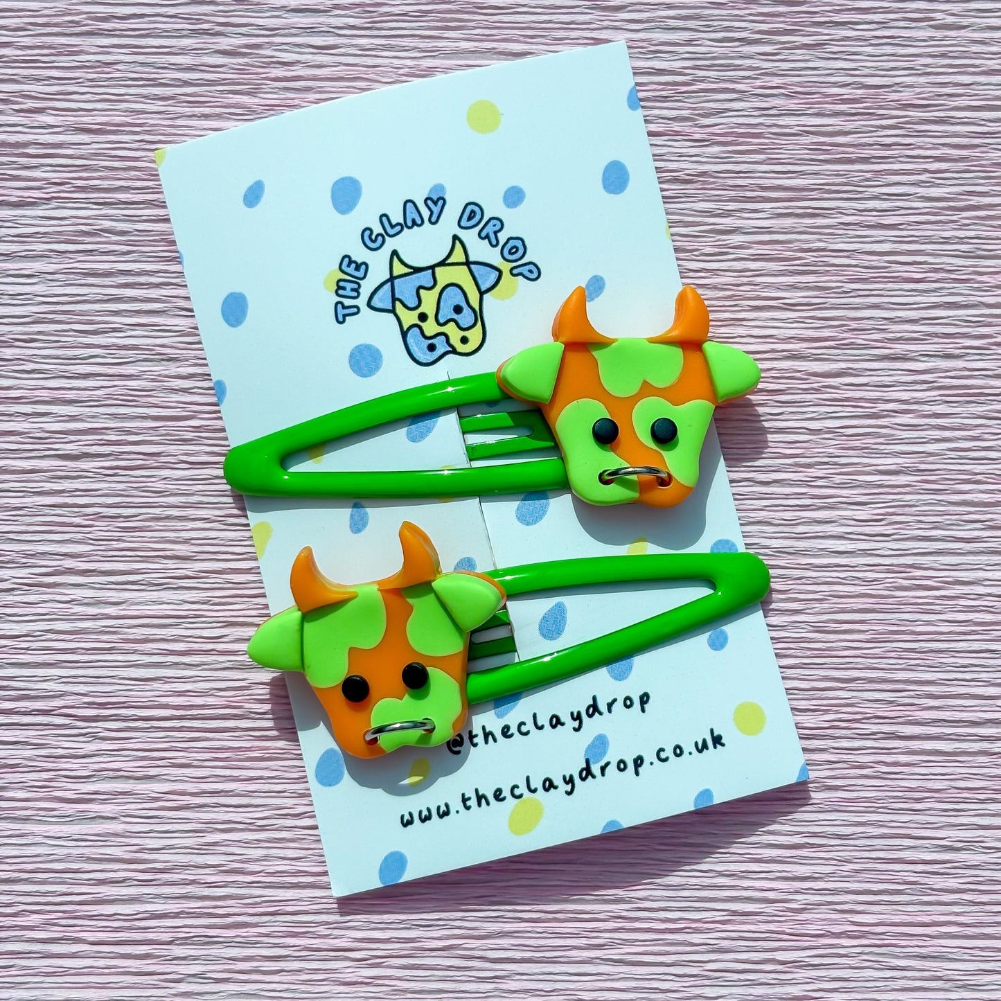 Green & Orange Cow Hair Clips