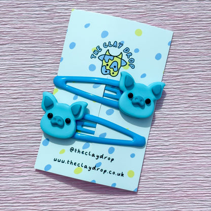 Blue Pig Hair Clips