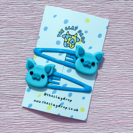 Blue Pig Hair Clips