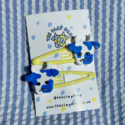 Yellow & Cobalt Cow Hair Clips