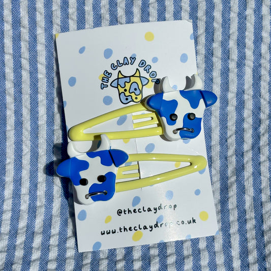 Yellow & Cobalt Cow Hair Clips