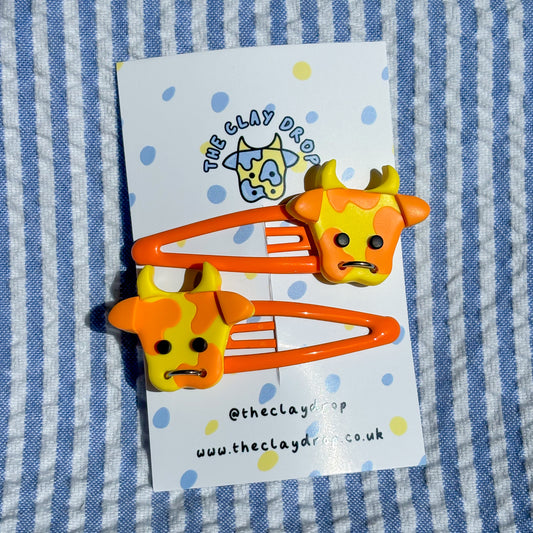 Orange & Yellow Cow Hair Clips