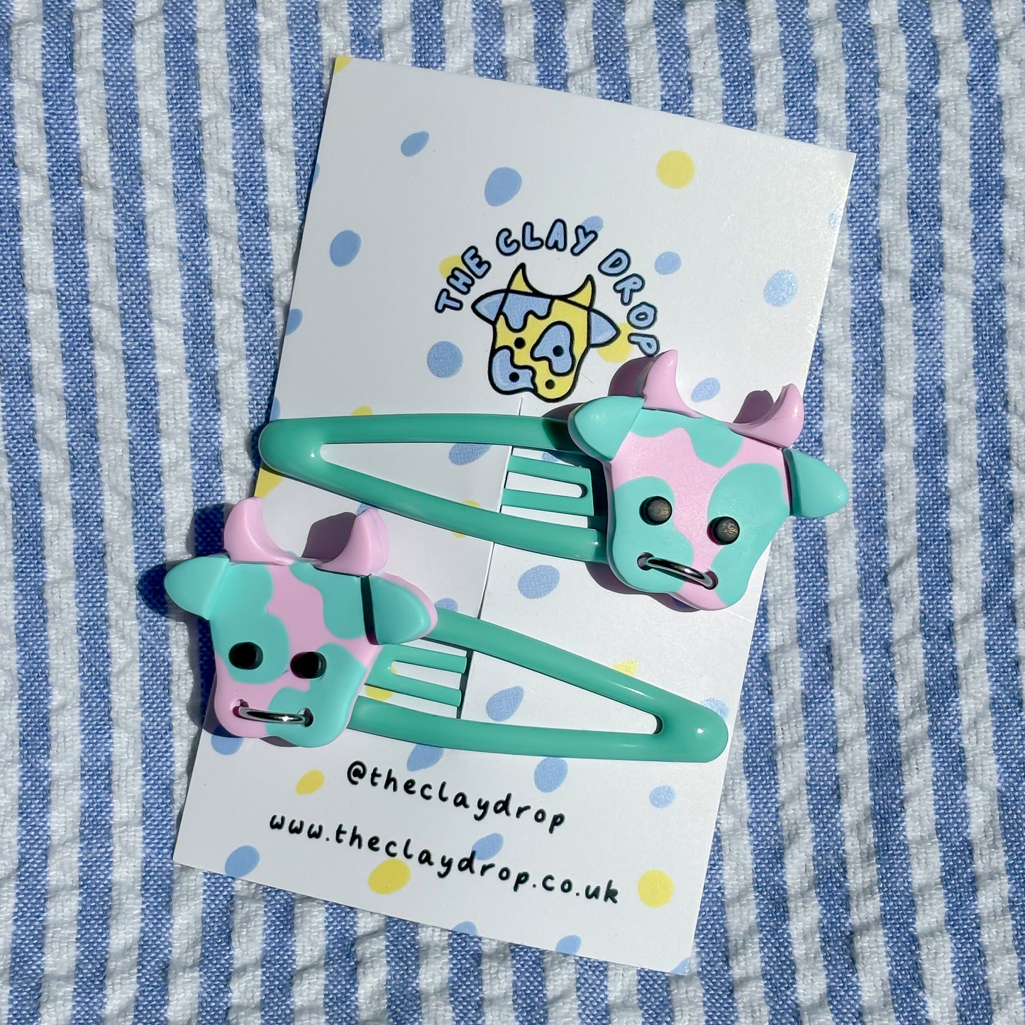 Pink & Mint Cow Hair Clips