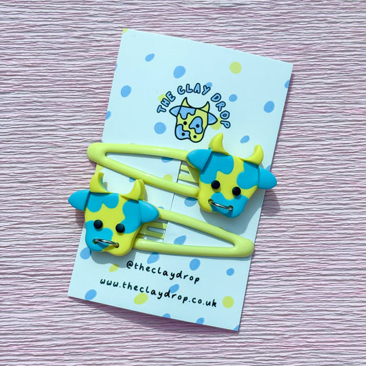 Yellow & Blue Cow Hair Clips