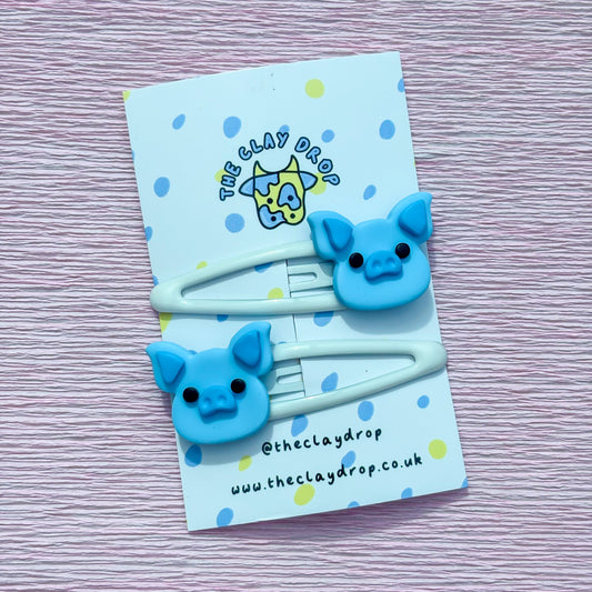 Blue & White Pig Hair Clips