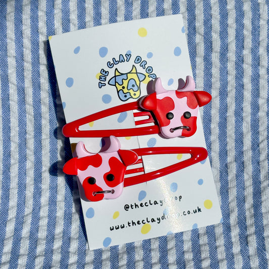 Pink & Red Cow Hair Clips